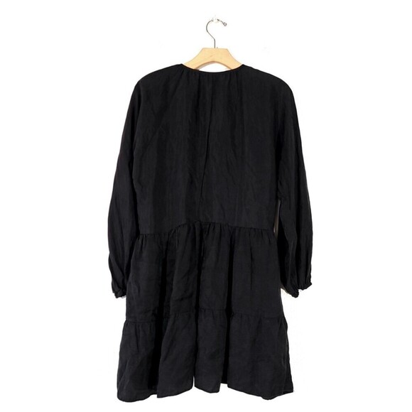 NEW Zara Tiered Button Front Babydoll Mini with Lantern Sleeves in Black Small - Picture 7 of 12